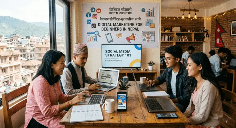 Digital Marketing for Beginners in Nepal: A group working on digital marketing strategies.